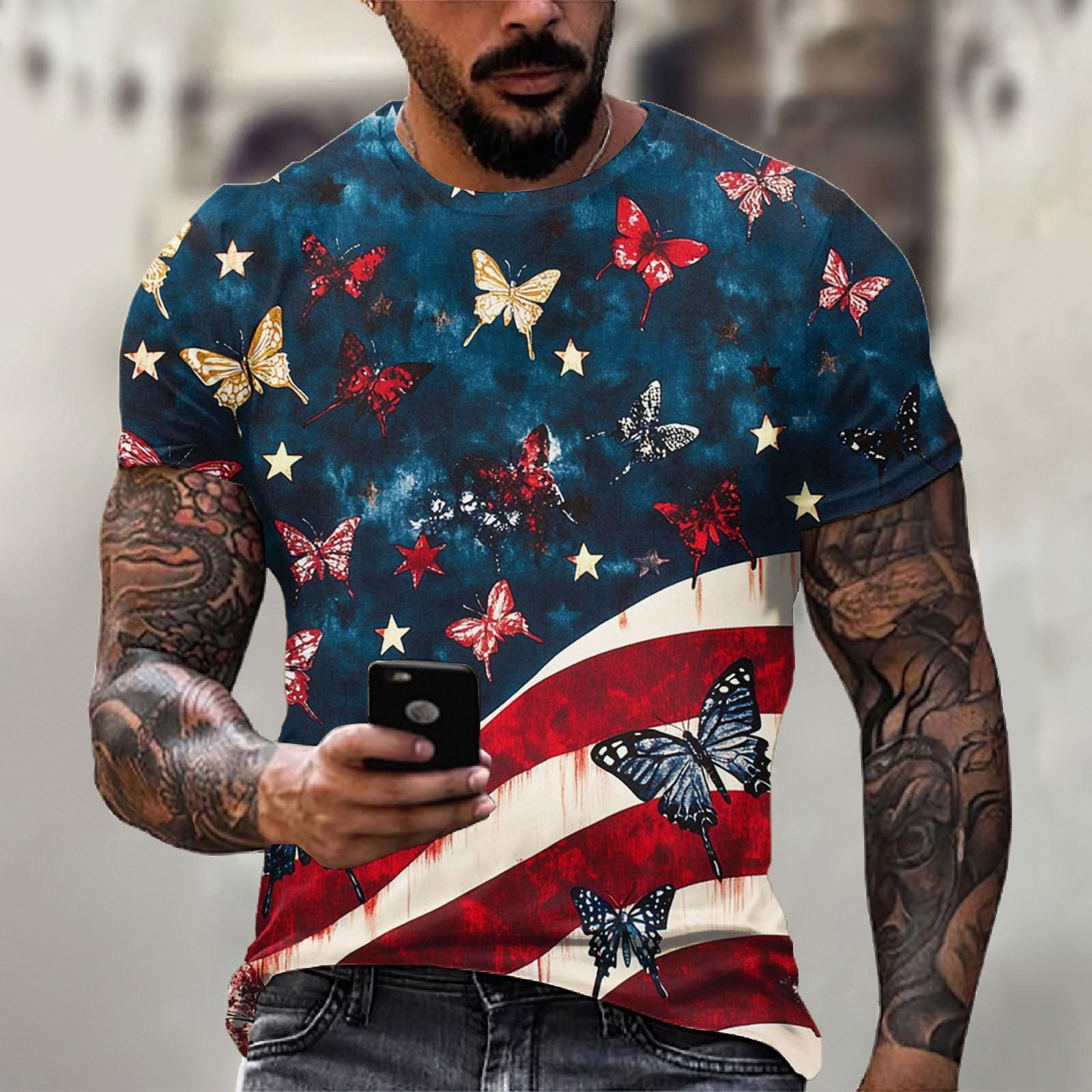 

Чоловіча футболка з круглим вирізом та короткими рукавами з принтом до Дня Незалежності XXXL синій