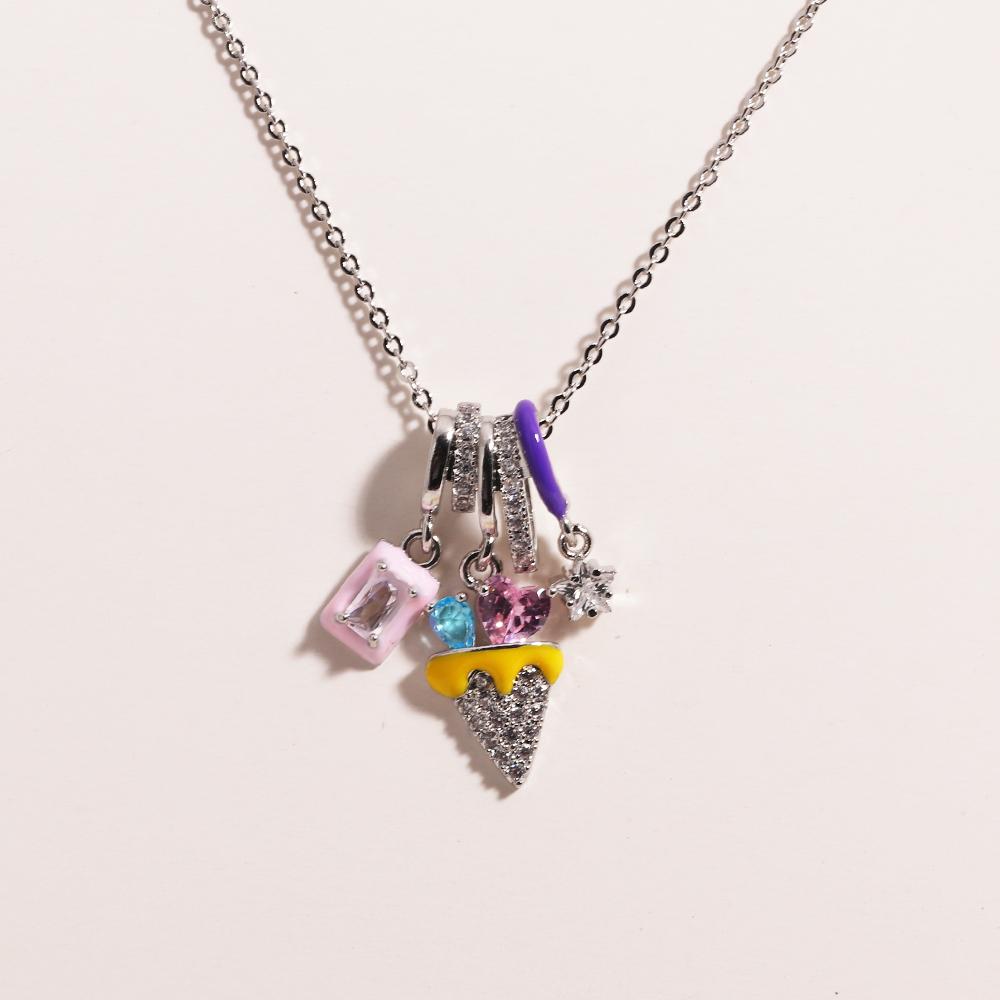 316L Stainless Steel Colorful Flower Zircon Ice Cream Pendant Necklace For Women Simple Elegant Enamel Jewelry Wholesale