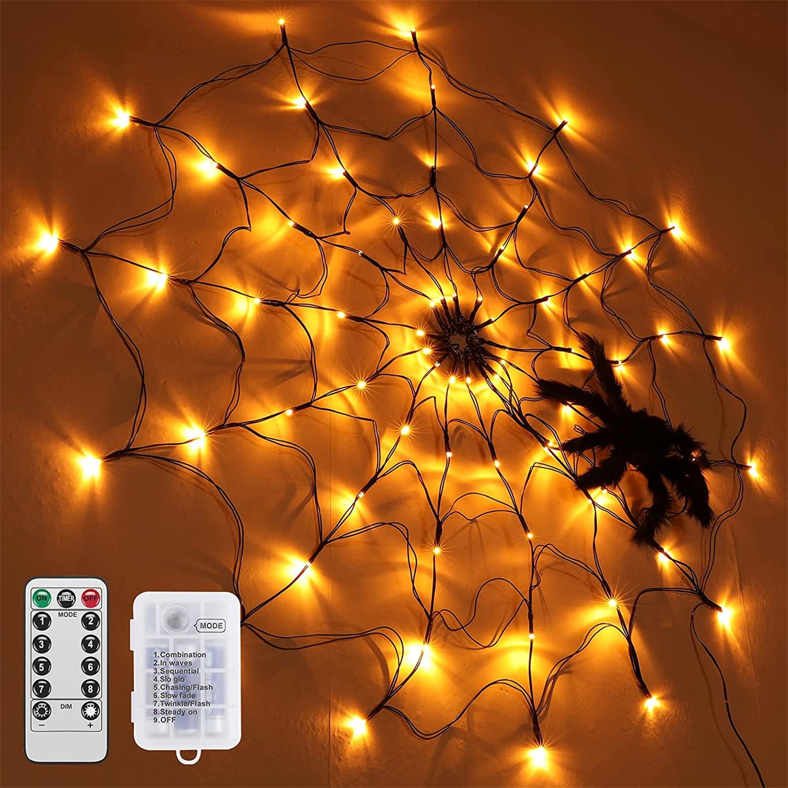 

1m 70Led Spider Web Lights With Plush Spider Halloween Decorative Lamp For Party Yard Bar Haunted House warm white
