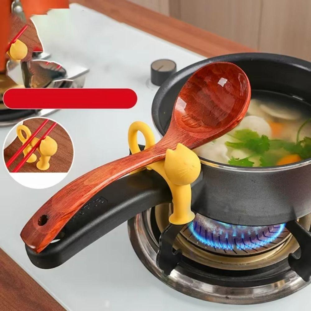 4Pcs Suction Cup Base Silicone Spoon Rack Spill-Proof Cooking Spoon Rests Overflow Pot Clip  Gadgets