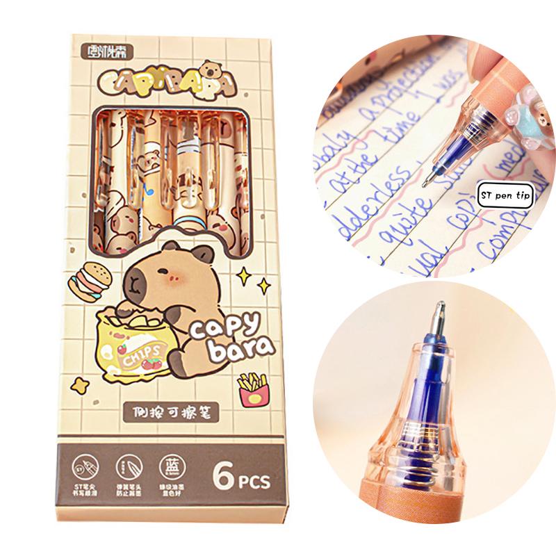 6Pcs Cute Capybara Gel Pen Kawaii Black Ink Pens Set Office Accessories School Supplies Kawaii Pen Aesthetic Stationery