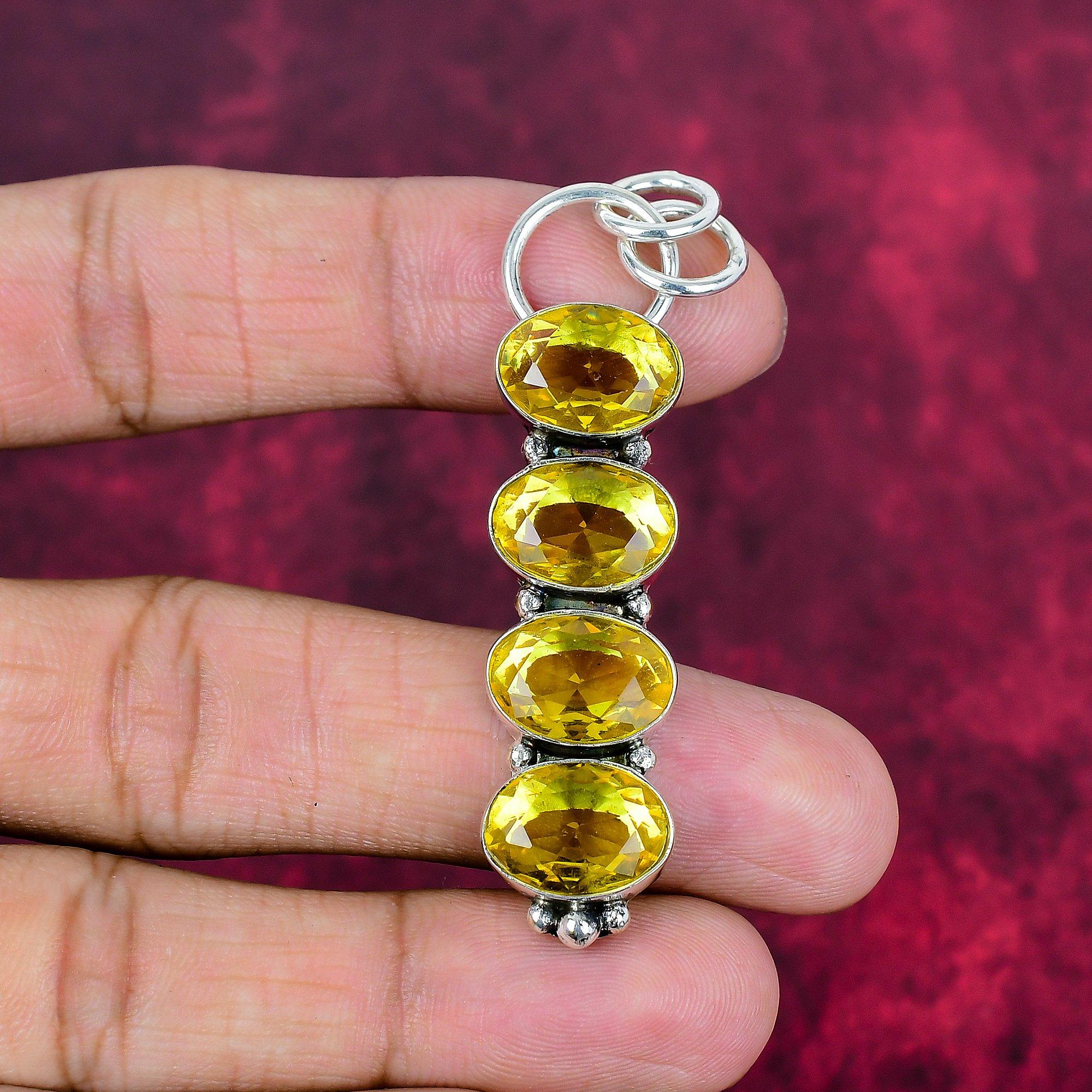 

Подвеска с цитрином, ювелирные изделия из стерлингового серебра 925 пробы с драгоценными камнями, подвеска ручной работы, на День Благодарения 2.63 Inches жёлтый