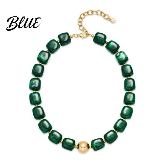 Multicolor Resin Bead Necklace Chunky Beaded Square Beads Bohemian Minimalist