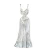 White Dress Women's Summer Dress New Arrival French Gold Style Socialite Elegant Swing Collar Sling Streamer Satin Dress