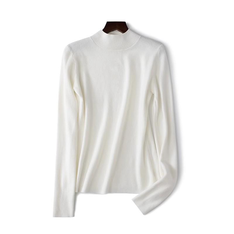 

Черная вязаная базовая рубашка женская весна и осень новая приталенная полуводолазка с длинным рукавом однотонный внутренний свитер One Size белый