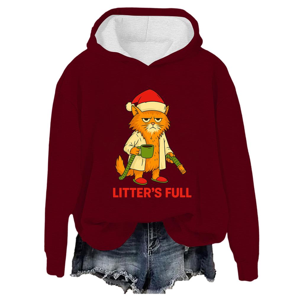 Women's Fashion Casual Long-Sleeved Round Neck Loose Printed Hooded Sweatshirt