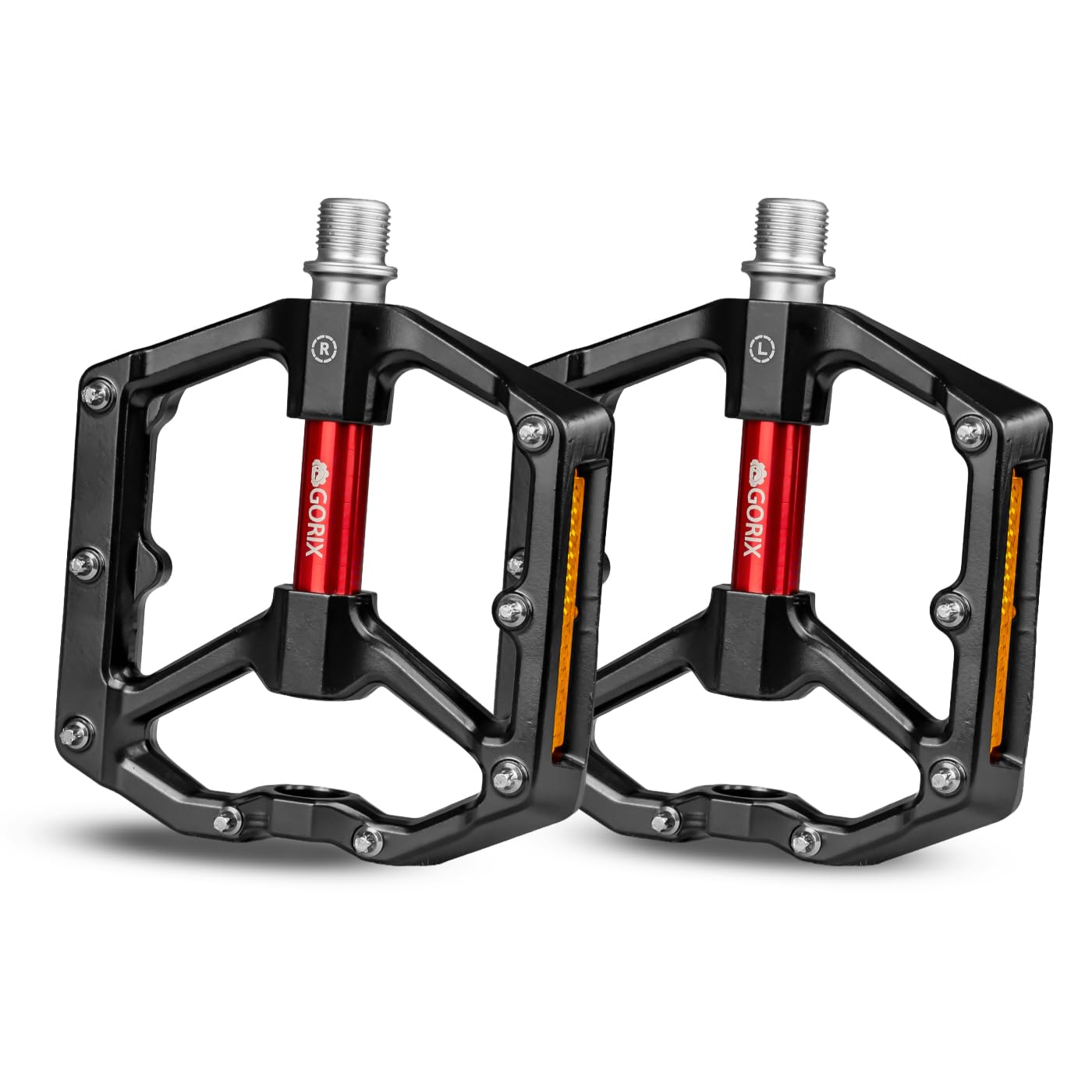 

GORIX Bicycle Sealed Aluminum Suitable for Cross Road and Mountain Black x Red Pedals, Flat, Wide, Reflective, Anti-Slip, Bearings, Durable, чёрный