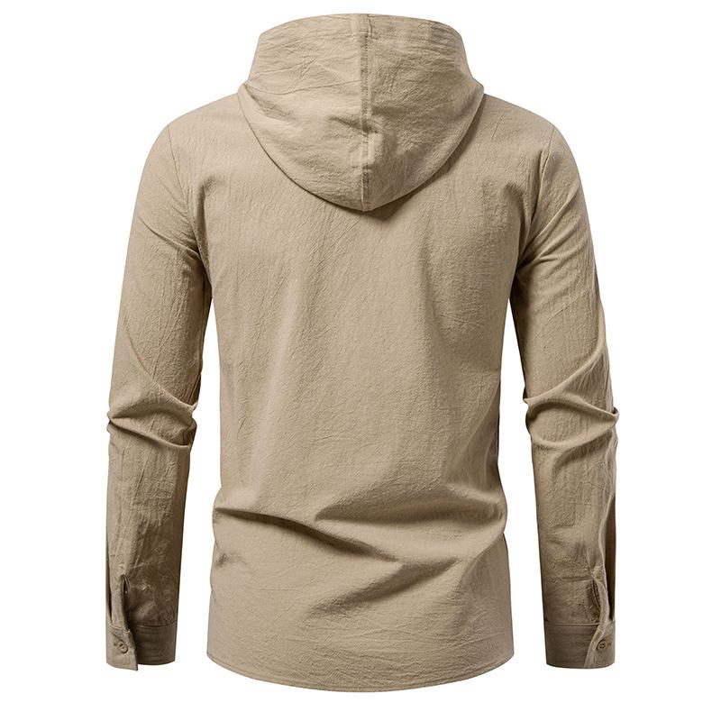 Herren Schnürhemd mit Kapuze Langarm Lässiges Retro Oberteil für Herren Frühling Herbst Mode Mehrfarbig Herrenbluse