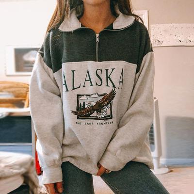 Jesienna Moda Damska Zamek Nadruk Długi Rękaw Góra Bluza Damska