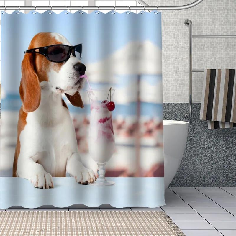 Beagle Dog Bathroom Curtains Waterproof Polyester Cute Pet Animal Shower Curtain Home Decoration Bathtub Curtains With 12 Hooks