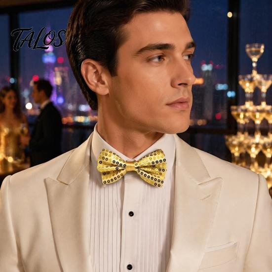 Adult Child Formal Wear Sparkly Sequin Bow Tie, Adjustable Glitter Necktie for Men, Shining Magic Show Tie Shiny Pre-Tied Neck Ties Banquet, Carnival