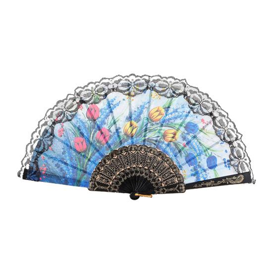 Leque Dobrável Leve Portátil Leque Vintage Elegante Renda Floral Padrão Leque de Mão Casamento Festa Acessório