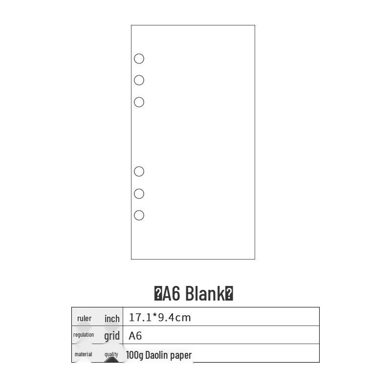 A6 6-Hole Notebook Refill: Blank, Grid, Lined Pages for Student Diaries