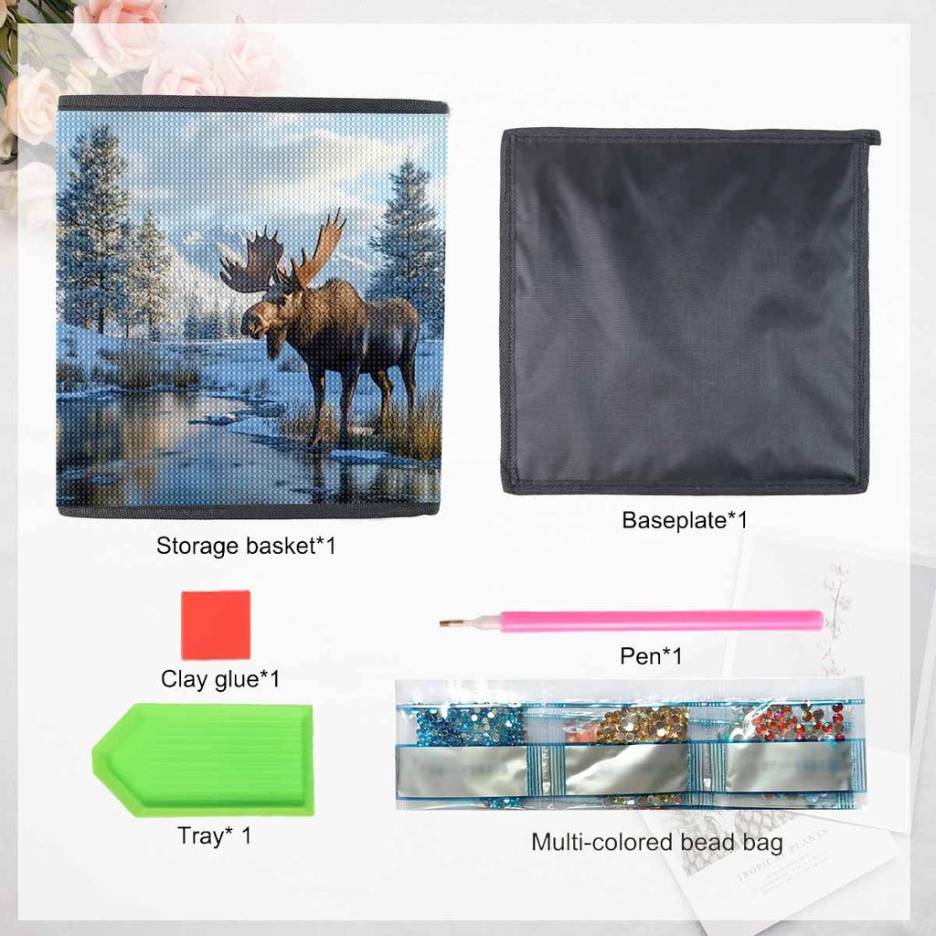 A Deer Drinking Water 5D Diamond Painting Storage Basket Full Round Drill Mosaic Diamond Embroidery Cross Stitch Kits Home Decor Home Decor