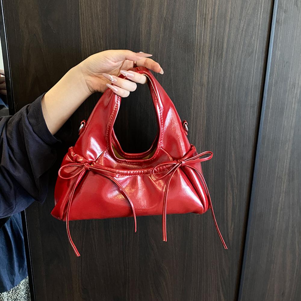 Korean Style Ballet Core Ruched Bow  Bag For Women Fashi Shoulder Crossbody Bag Elegant Underarm Hobo Bag Niche Handbag