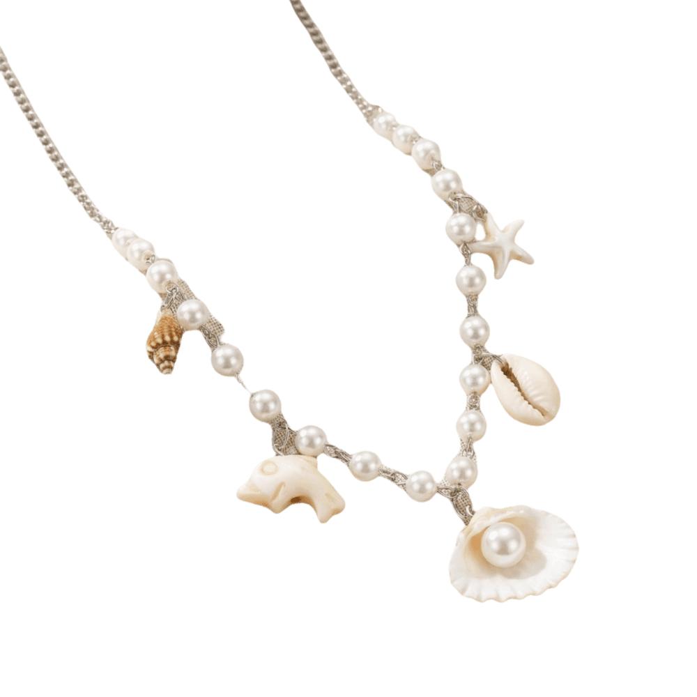 Y2K Shell Pearl Choker Zinc Zinc Alloy Chain Necklace Boho Ocean Themed Necklace Summer Style B