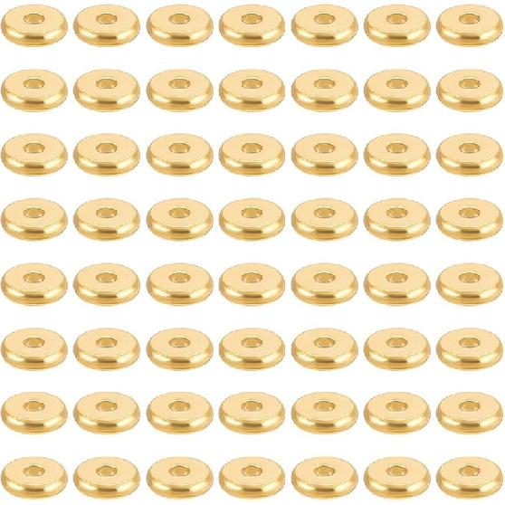BENECREAT 300Pcs 3mm Flat Heishi Spacer Beads, Real 18K Gold Plated Spacer Beads, Flat Round Disc Loose Beads for Earrings Bracelets Necklaces 5mm
