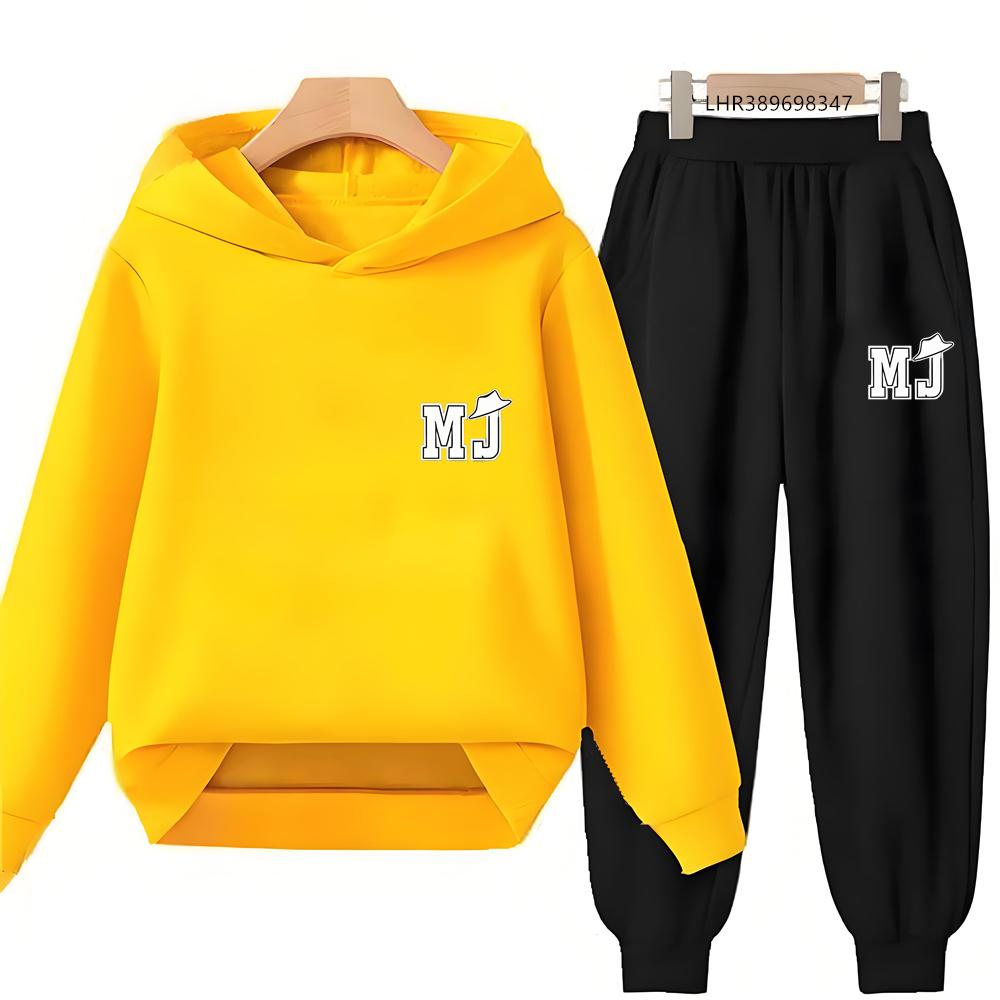 TZWYChildren's Hoodie+Pants Suit Black 3-12 Years Girl Sweatshirt Sets Boys Pants Suits Michael Jackson Printing Autumn Clothing