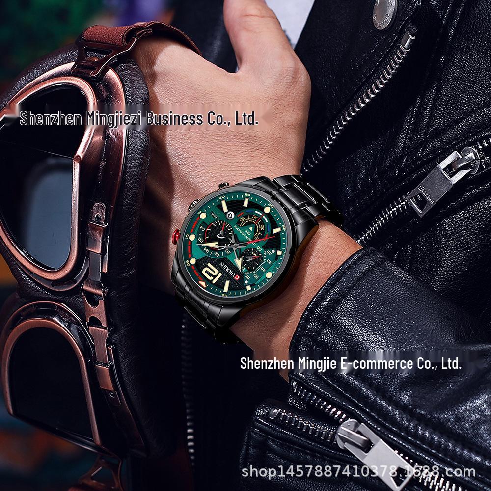 CURREN 8395 Men's Multifunctional Waterproof Sports Watch with Steel Band and Calendar.