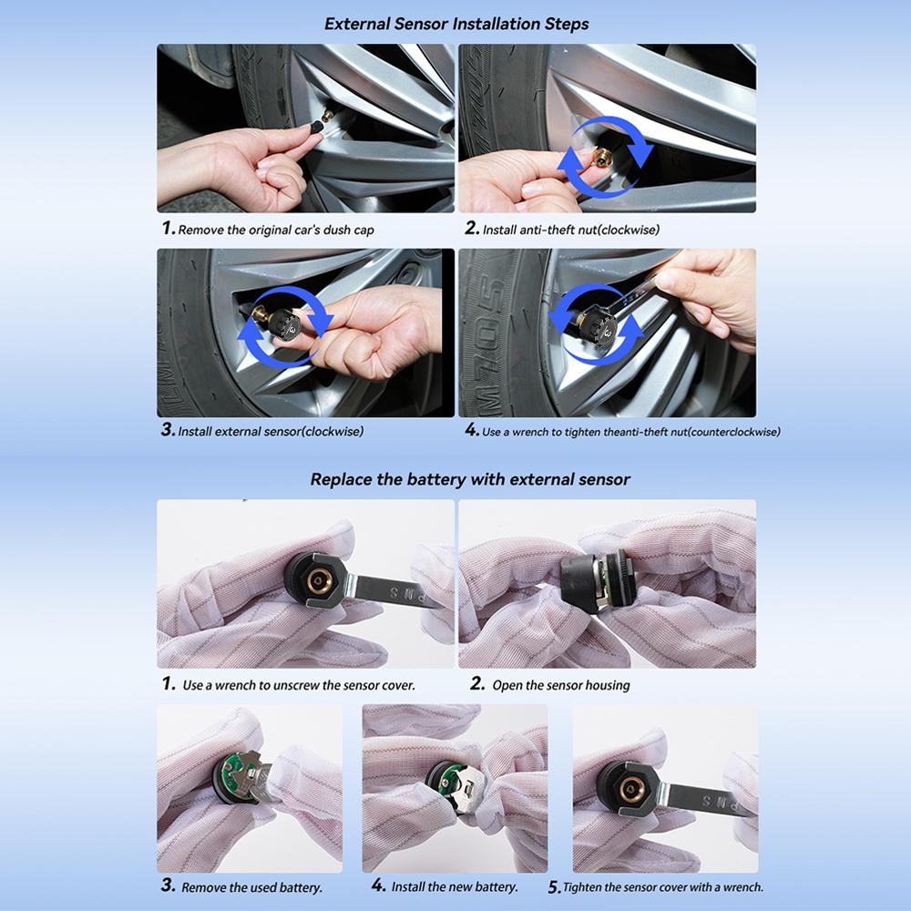 Monitoring system security alarm solar TPMS digital LCD display truck RV TPMS with indicator light warning car tire pressure alarm 6 external sensors