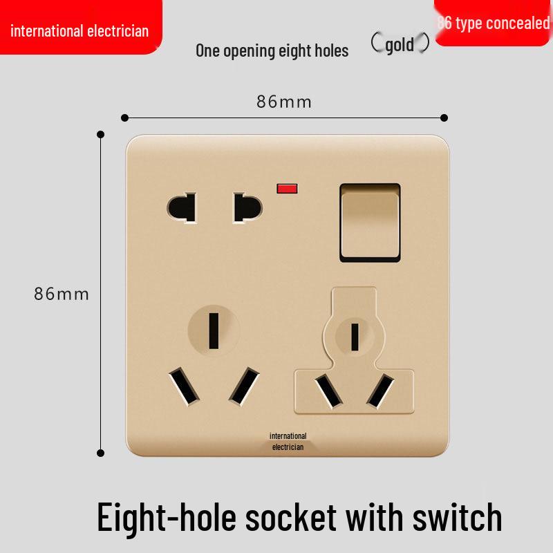 86 Type One-Gang Multi-Function Socket with Switch, High-Power Ten-Hole Panel