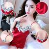 Elegant And Alluring Satin Lace Sleepwear Babydoll Lingerie Nightdress Pajamas Set For Women