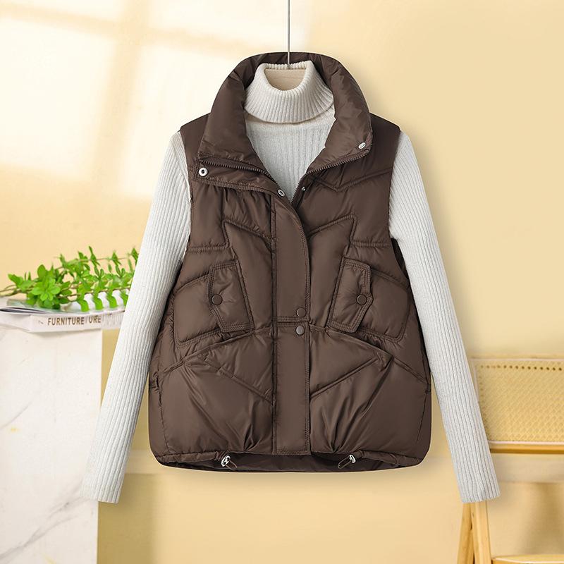 New Down Cotton Vest Women's Short Wear Vest Vest Vest Stand-up Collar Cotton Vest Jacket