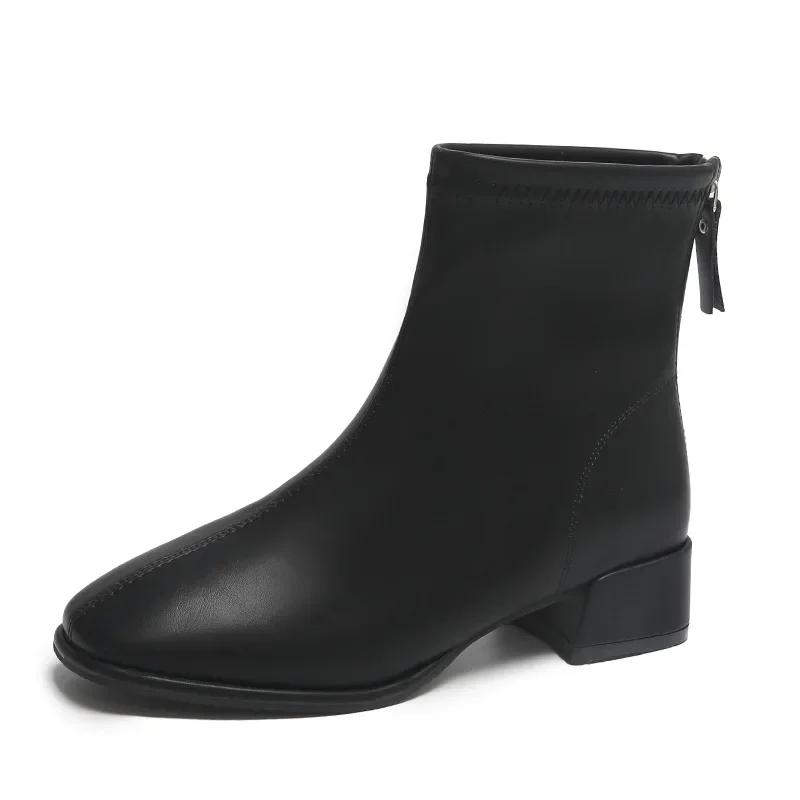 Fashion Round Head Ankle Boots Women 2024 Autumn and Winter New Soft Leather Soft Sole Comfortable Riding Boots Fashion All Ankle Boots
