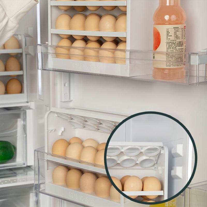 30 Grids Plastic Egg Holder for Refrigerator 3-Layer Flip Fridge Egg Tray Tool