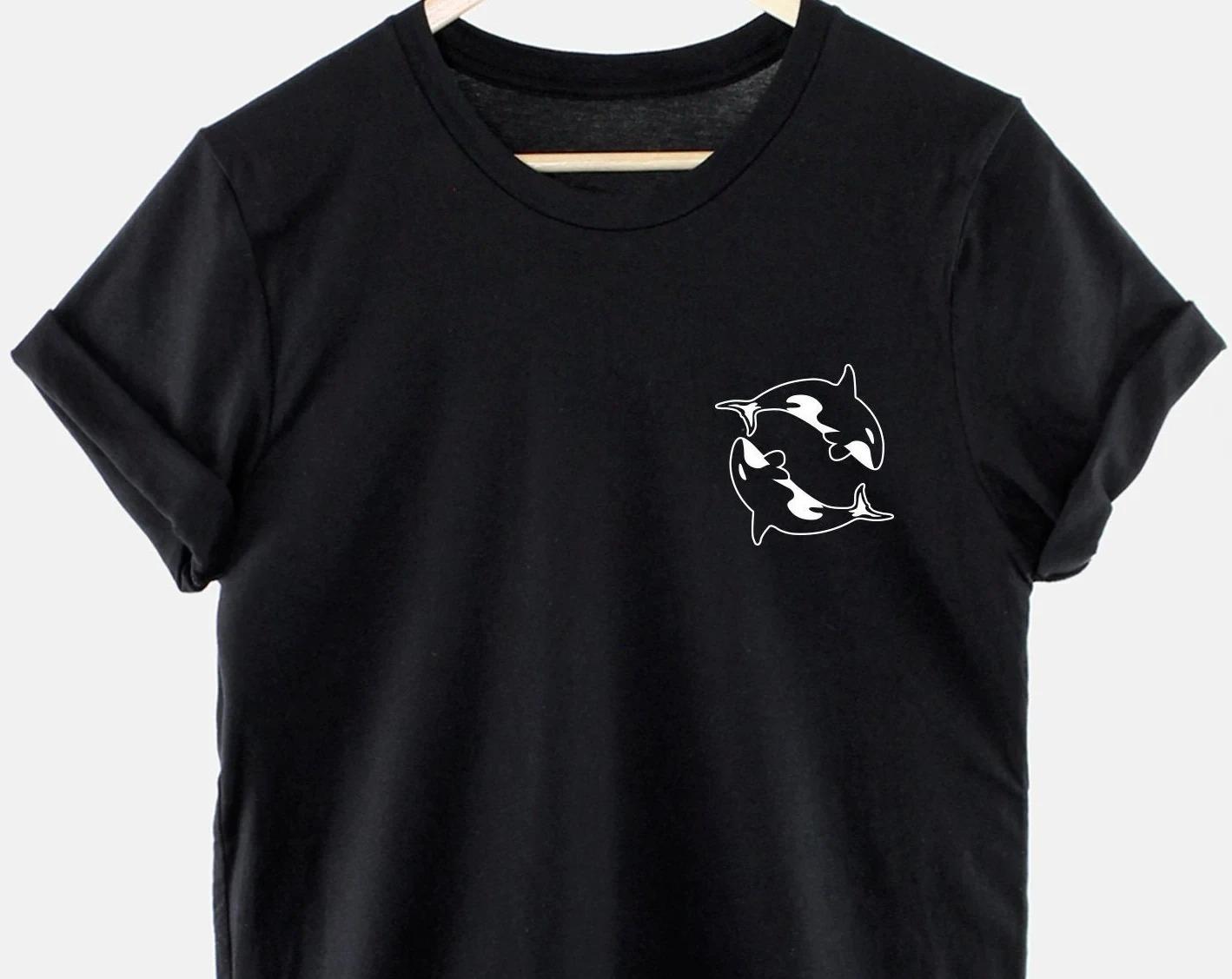 Orca Shirt Killer Whale Pocket Print T-Shirt Whale T-Shirt Nautical Print Shirt Women Y2K Best Selling Orca Killer Whale T-Shirt 5XL