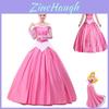 Encantador Vestido de Bella Durmiente Aurora Rosa Disfraz Para Mujer Con Mangas Abullonadas