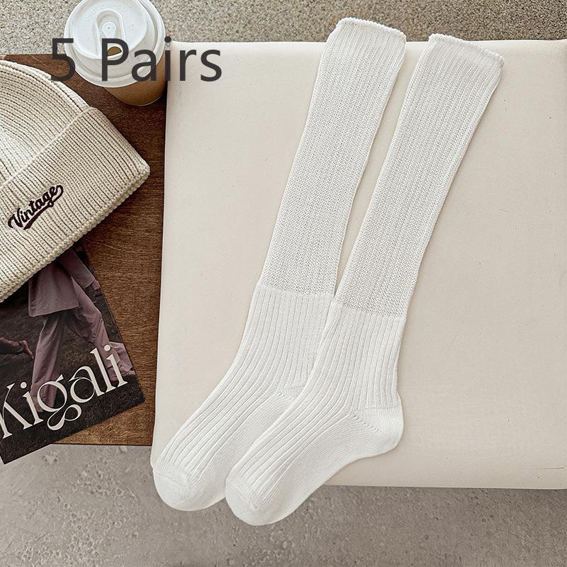 5 Pairs Socks Women's Spring and Autumn Cotton Thin Long Socks College Style Jk Stacked Socks Personality Trend White Boneless Calf Socks