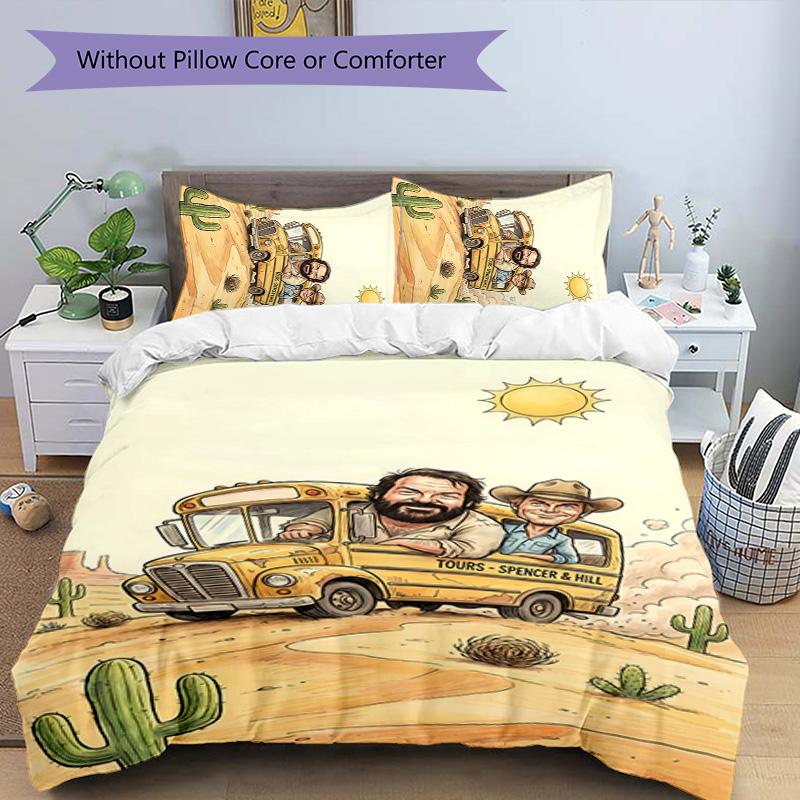 Set Lenzuola con Stampa Terence Hill e Bud Spencer 3 Pezzi Set Copripiumino include Copripiumino e Federe, Decorazione Camera da Letto Perfetta per Tutte le Stagioni & Regalo