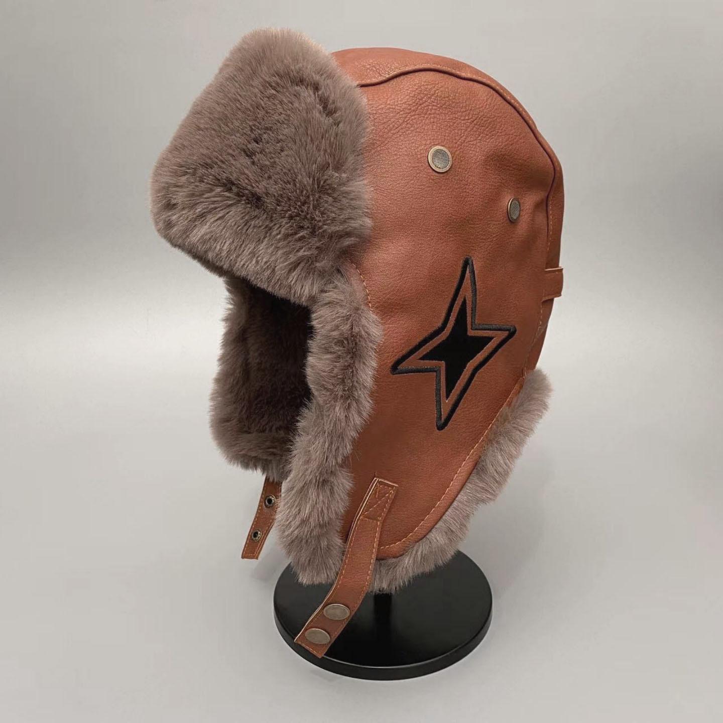 

Женская ретро шапка-пилот - Толстые плюшевые накладки на уши, Теплая зимняя для велоспорта и сноубординга с меховой подкладкой на ушах, Коричнево-красный/ - Холодная погода one size темно-коричневого