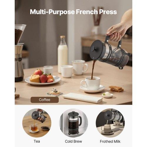 VEVOR French Press Coffee Maker, 1 Liter Borosilicate Glass Coffee Press Tea Maker with Stainless Steel Filter