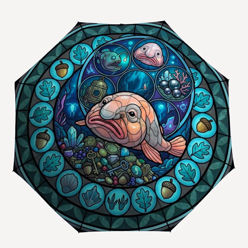 Underwater Treasures Pattern Umbrella, Portable and Foldable Design, 8 Ribs, a Casual Accessory for Halloween, Christmas, and Birthday Gifts.