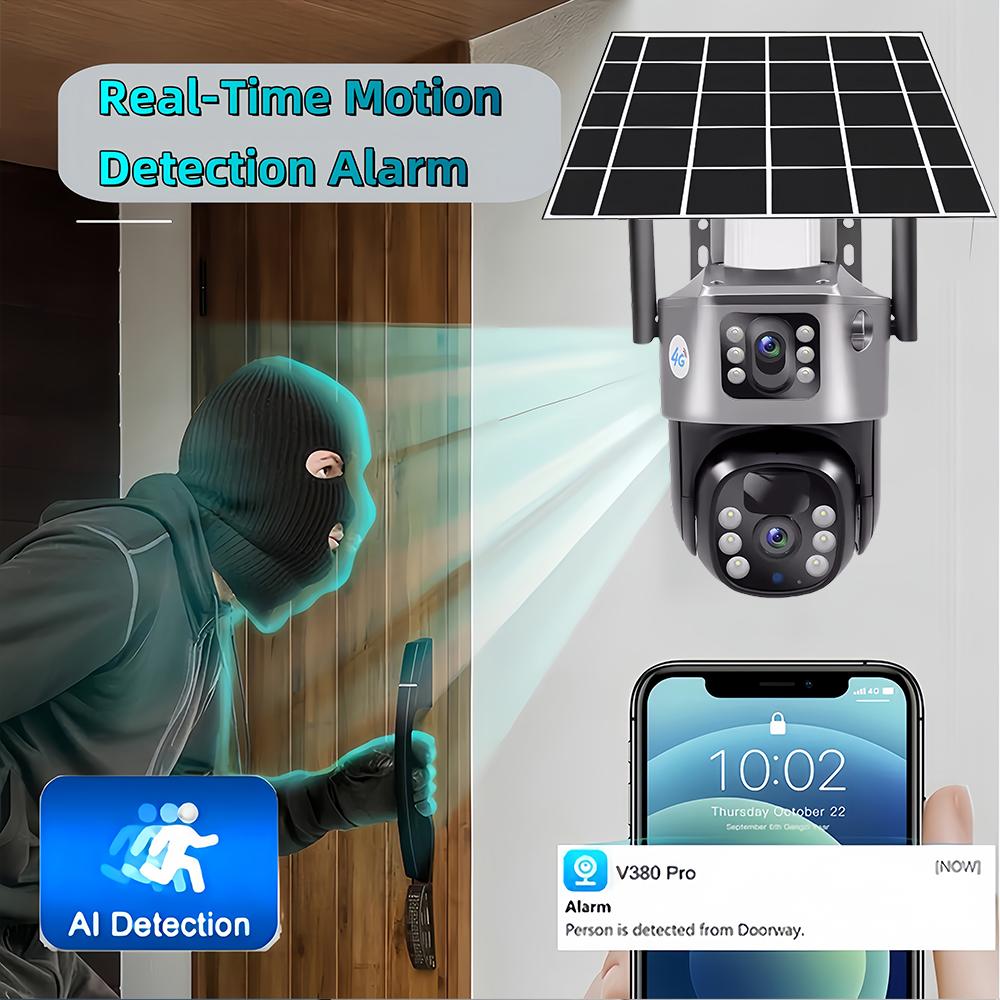 8MP 4K WiFi Wireless Solar Lens Dual Display 4G SIM IP CCTV Camera Motion Detection PTZ Security Protection Monitor