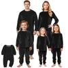 Matching Family Flannel Solid-Color  Neck Long-Sleeve Top And Pants Homewear Family Set