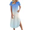 Women's Long Skirt Casual V-neck Long Shirt Dress Loose Slit Holiday Short Sleeve Dress