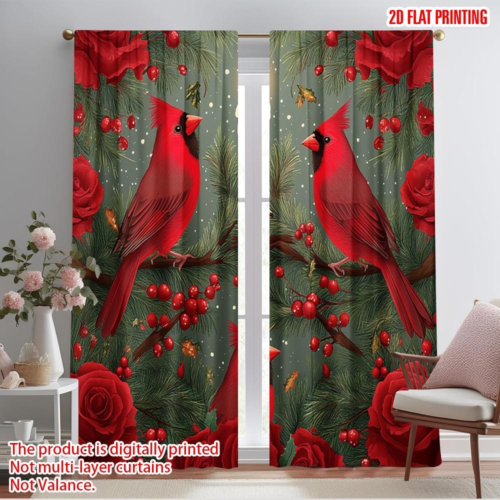 

2pcs,2D plane printing Creative Curtains Cardinal Bird Christmas Winter Red (2) Versatile Durable Polyester (without rod) 52.50×116.00 CM 2pcs