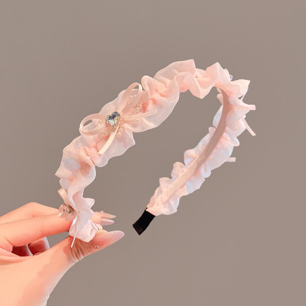 Bílý princeznovský vlasový obruč Roztomilá dětská čelenka Elegantní perlová mašle Vlasové pásky pro děti
