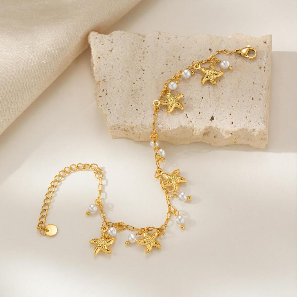 18K Gold Starfish Pearl Bracelet – Versatile Stainless Steel Women's Jewelry