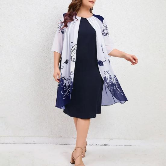 Vestido de capa de talla grande para mujer con sobrecapa de gasa floral, vestido formal bodycon lápiz midi para boda, fiesta de cóctel, trabajo
