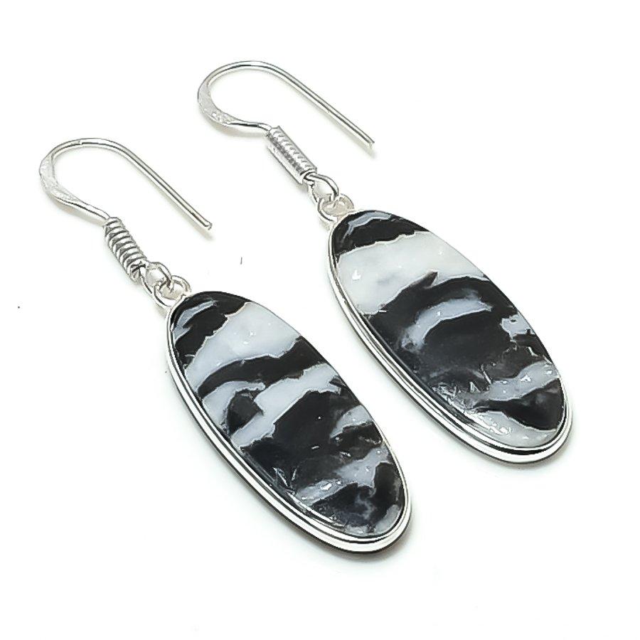 Natürlicher Büffel-Jaspis Edelstein 925 Sterling Silber Schmuck Ohrring 1,97" AEE-10719