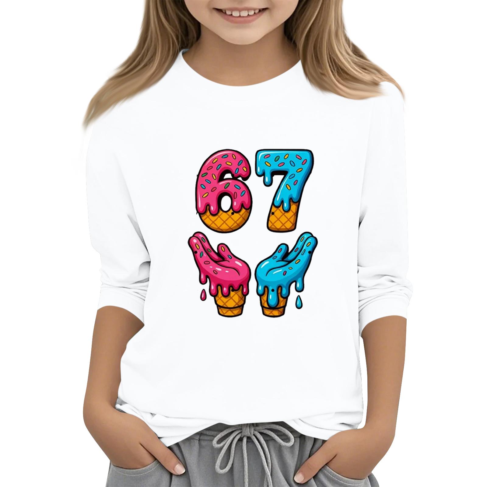 

Children s Fashion Three-Quarter Sleeve Round Neck Printed Casual T-Shirt Top 160 белый