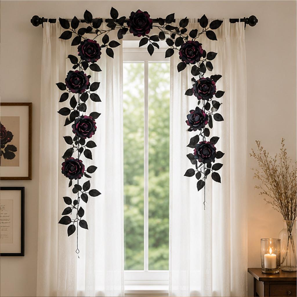Künstliche Rosenranken-Girlande mit realistischen Blättern und Blumen-Design für Dekorationszwecke im Innen- und Außenbereich Halloween-Party Hausgarten Hochzeit