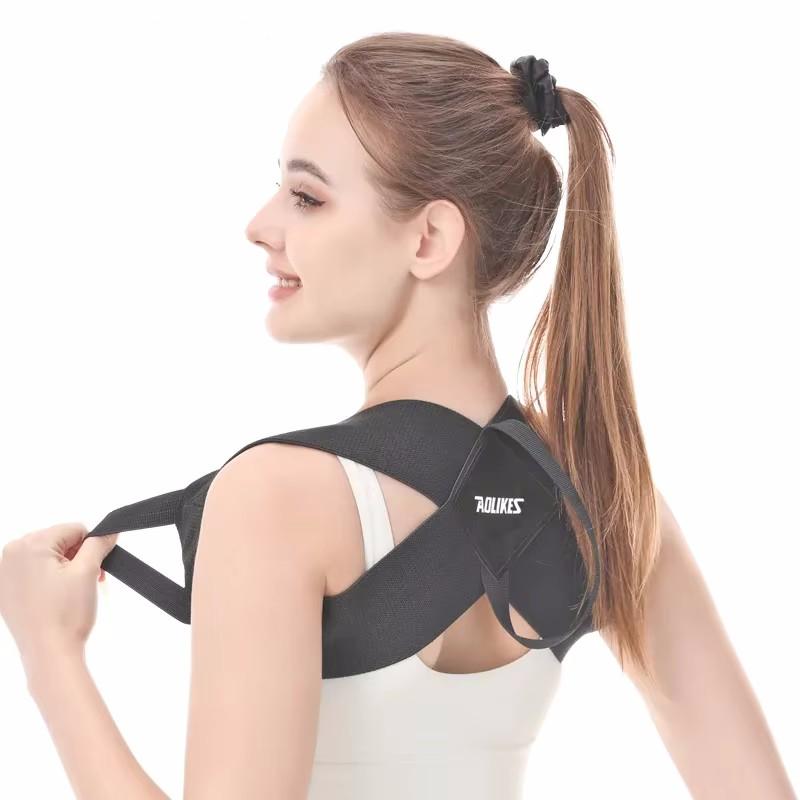 Black Open Shoulder Beauty Back Strap Chest Hunchback Corrector Breathable Invisible High Elastic Belt for Posture Support
