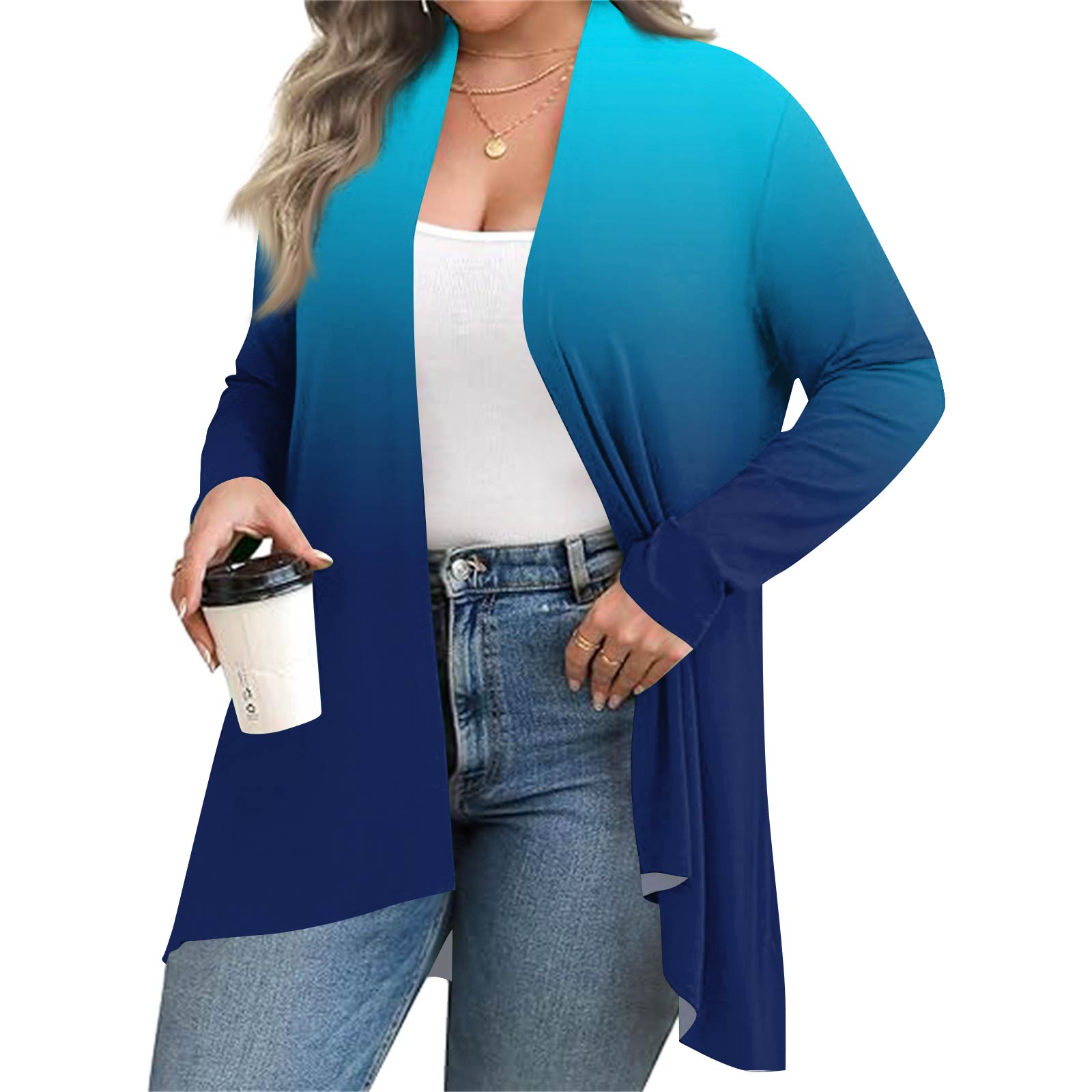 

Женский осенне-зимний модный повседневный кардиган средней длины с принтом и длинным рукавом XXXL