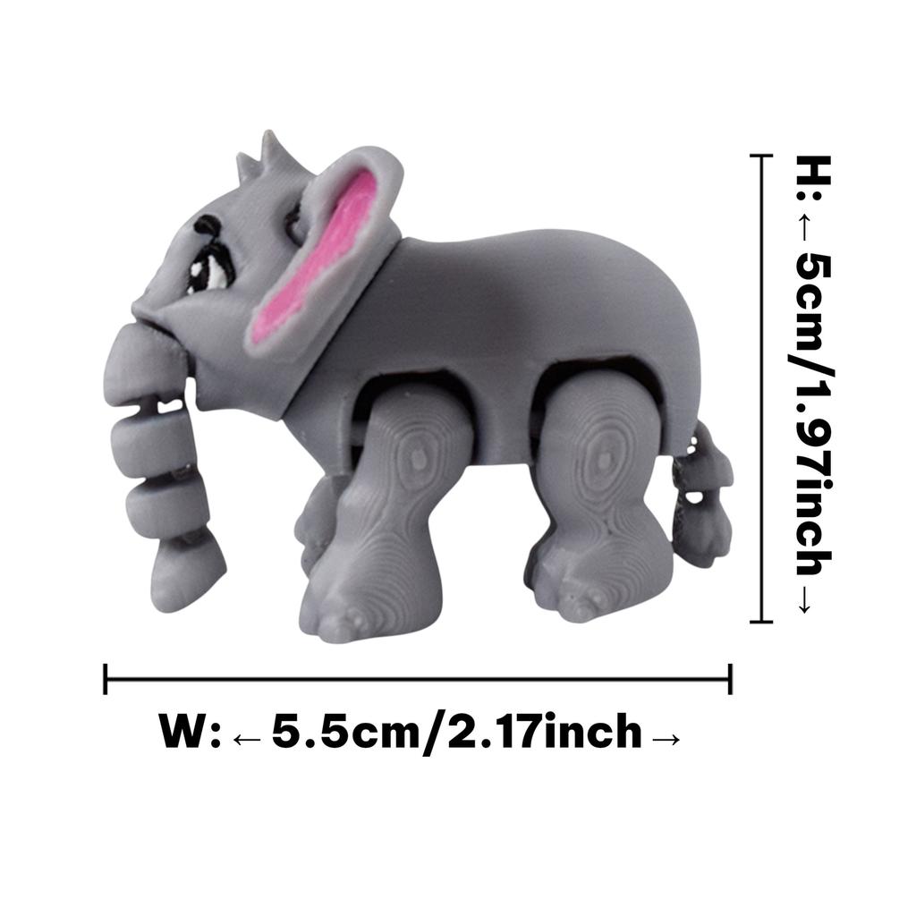 Cute Grey Elephant 3D Printed Toys Joints Movable Simulation Zoo Elephant Toy Model Home Decoration Children's Souvenir Gift