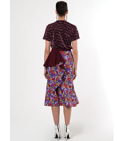 Greedius Flower Horse Print Ruffle Midi Skirt